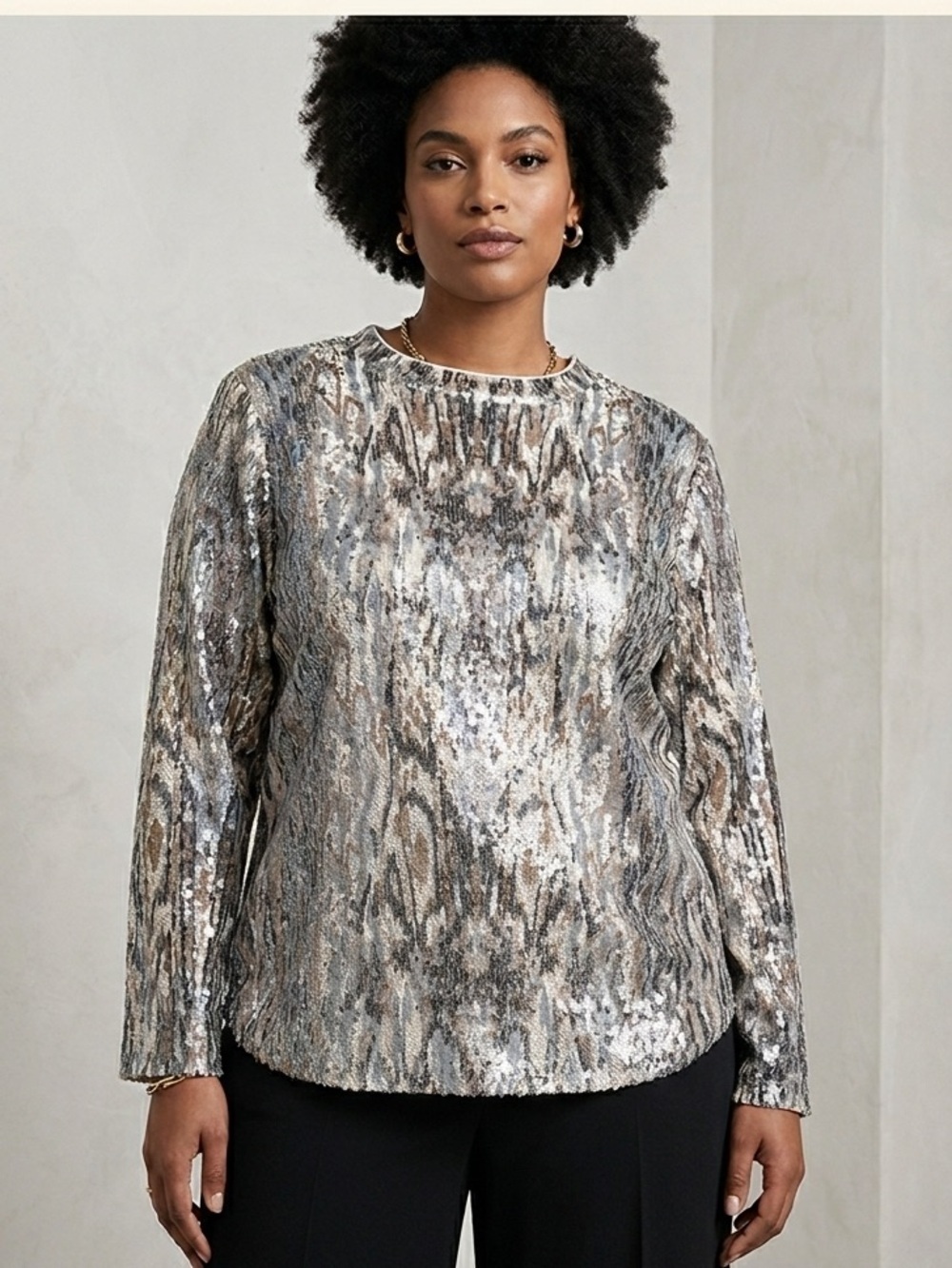 NWT Chicos all over Sequin Reptile Snakeskin Top XL holiday party
